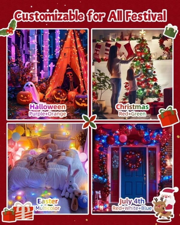 Minetom Color Changing Christmas Lights Outdoor, 66Ft 200 LED Smart RGB String Lights App Controlled, Dimmable Timer Twinkle Christmas Tree Lights, Xmas Tree Lights Plug in for Xmas Tree Party Decor - Image 8