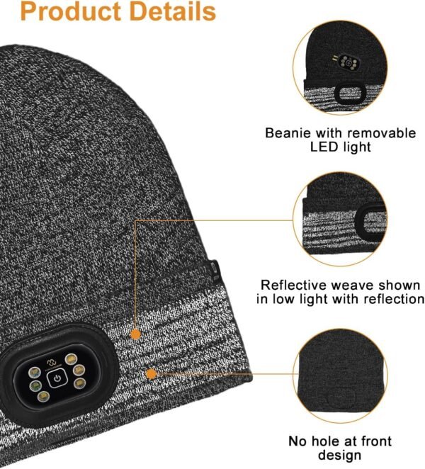 LED Beanie with Light for Men, 3 Modes Headlamp Beanie Hat, Rechargable Removable USB, Gift - Image 3