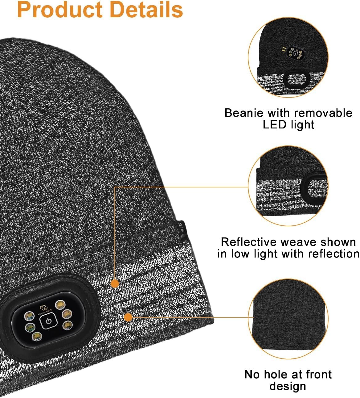 LED Beanie with Light for Men, 3 Modes Headlamp Beanie Hat, Rechargable Removable USB, Gift - Image 3