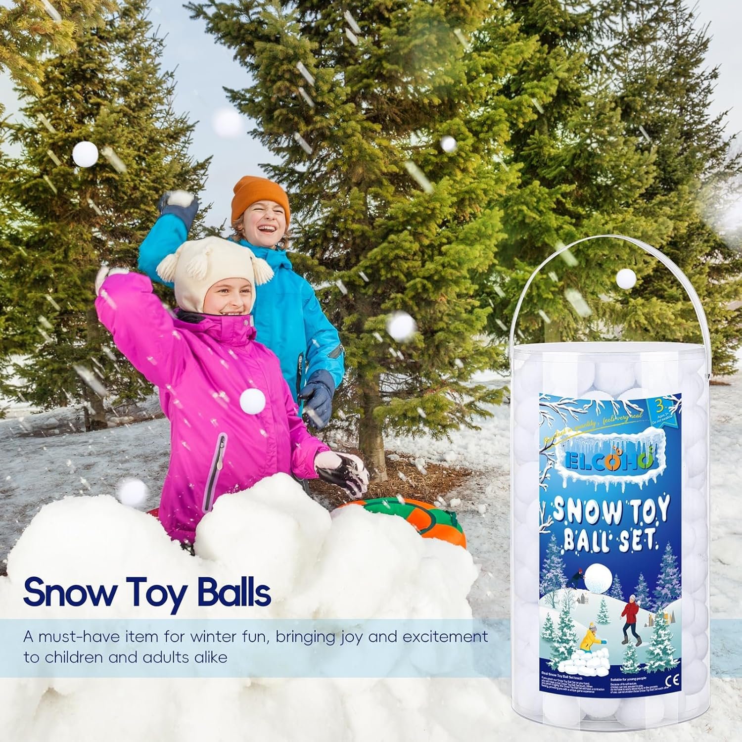 Elcoho 200 Pieces 2 Inch Artificial Snow Toy Ball Set with Bucket for Storage Kids Snow Fight Ball Realistic Snow White Plush Toss Ball for Kids Toss Game Winter Snow Fight Indoor Outdoor Xmas Decor - Image 7