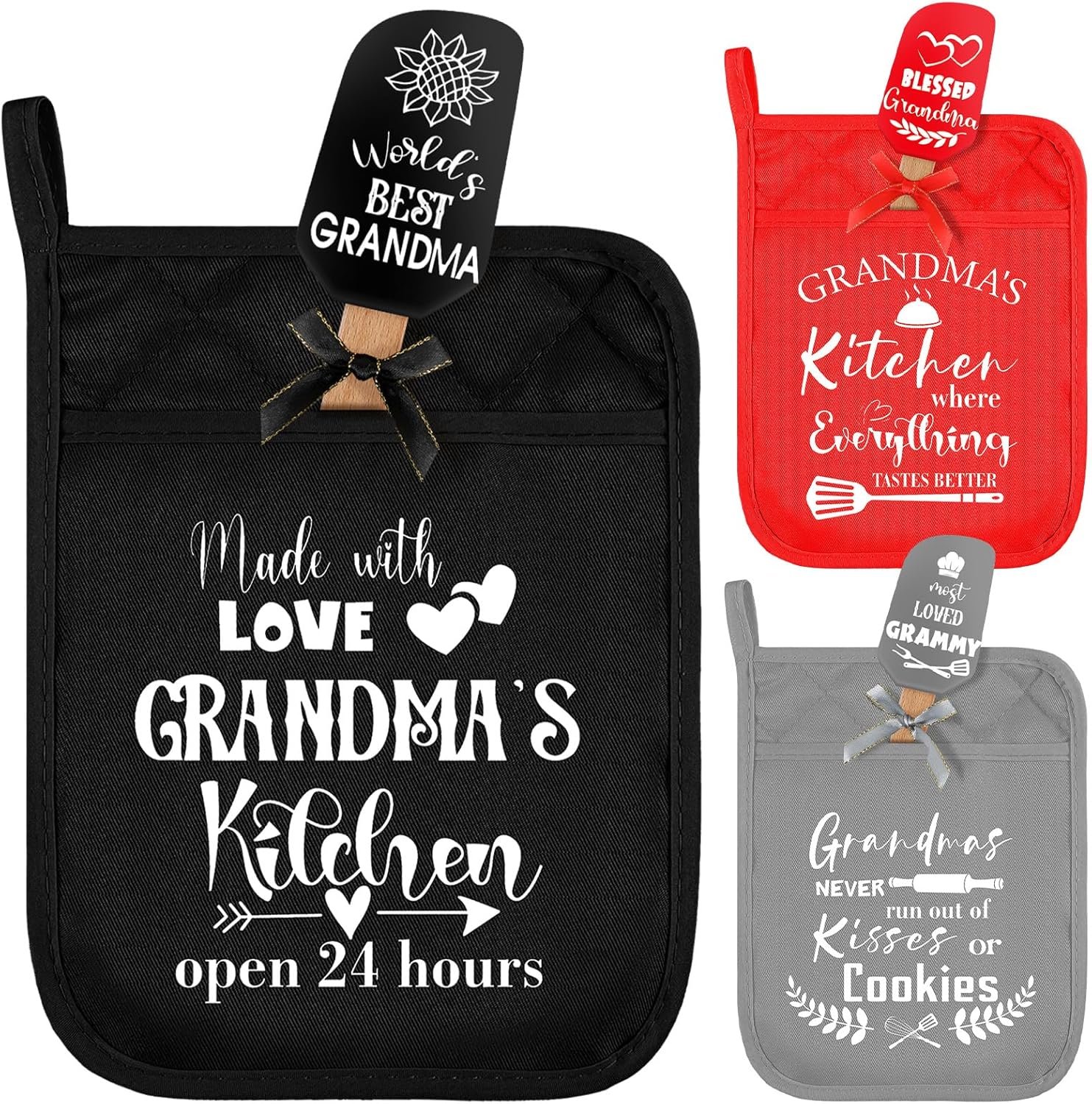 Rtteri 6 Pcs Christmas Pot Holders with Silicone Spatulas Grandma Kitchen Gifts Thank You Grandma Kitchen Pot Holders Funny Cookie Baking Tool Xmas Cookie Oven Mitts for Christmas Kitchen Gift - Image 2