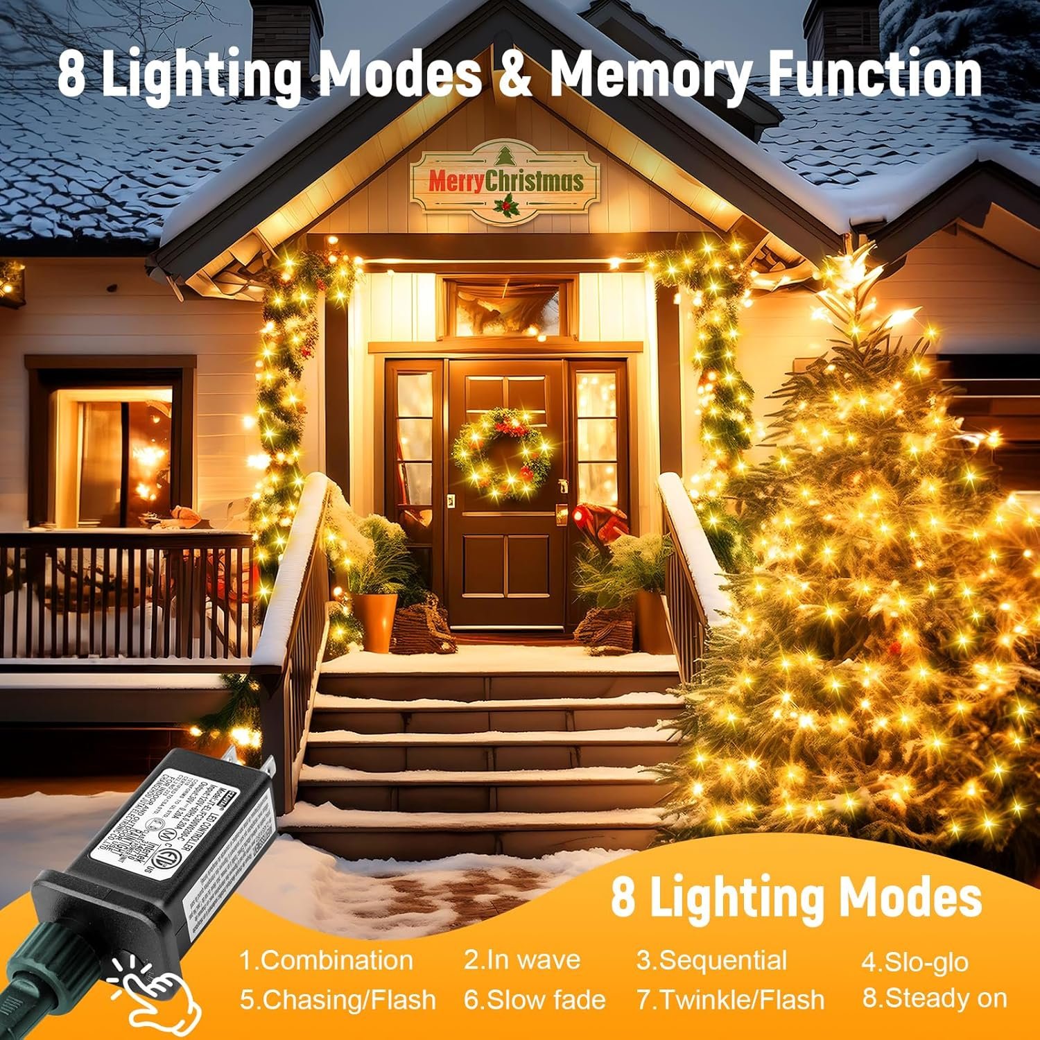 Minetom 328 Ft 1000 LED Christmas Tree Lights Outdoor Indoor String Lights with 8 Modes Waterproof Twinkle Xmas Light with Remote, Plug in Rice Lights for Tree Room Yards Patio Christmas Decorations - Image 7