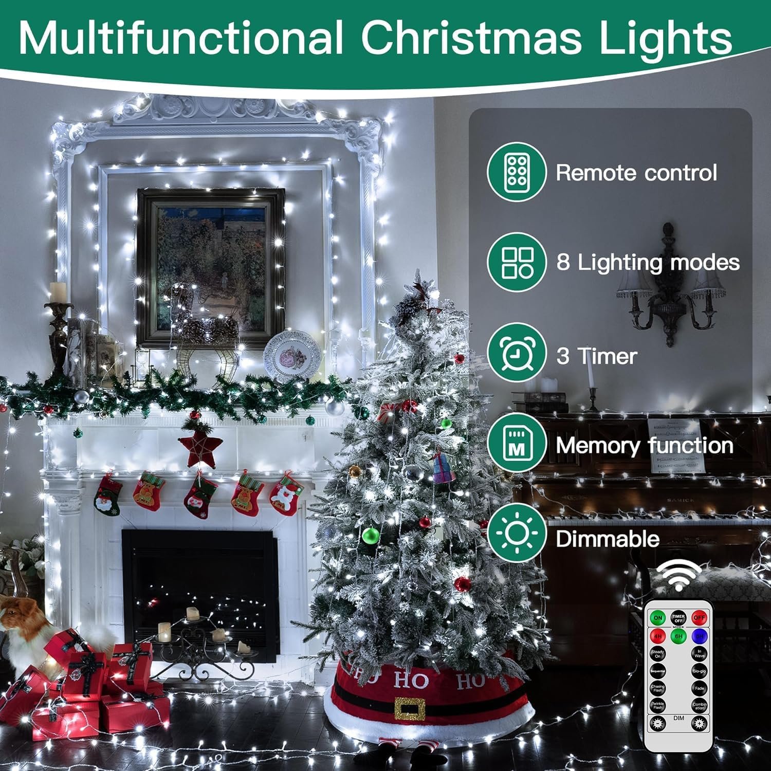 328 FT 1000 LED Christmas Lights Outdoor, Christmas String Lights with Remote and Timer, White Christmas Lights with 8 Modes Dimmable, Fairy Lights for Wedding Party Home Xmas Holiday Decor - Image 10