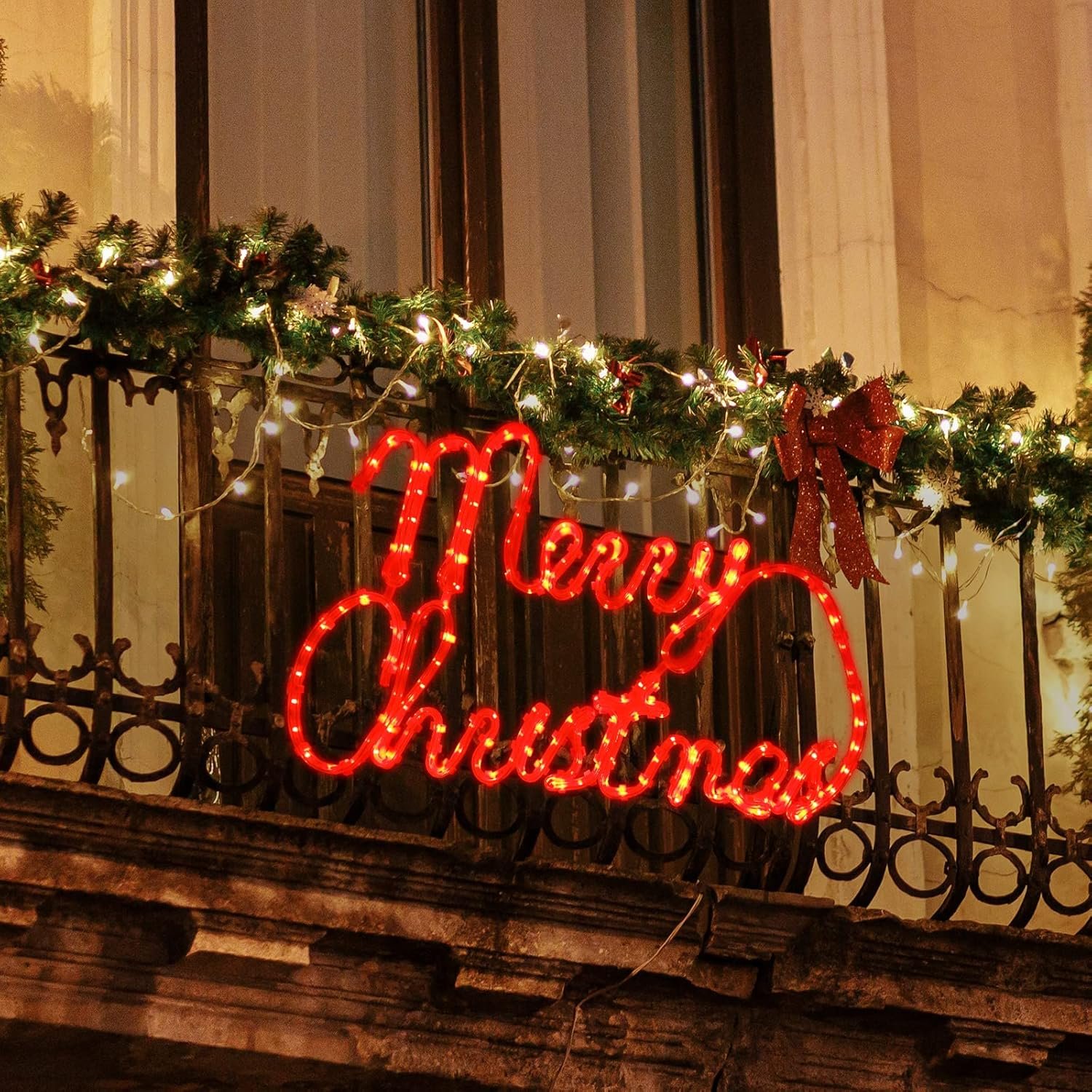 [Large 24"x13.5" 180 LED Merry Christmas Neon Motif Super-Bright Red LEDs Outdoor Christmas Decoration with UL Standard Adaptor Waterproof for Outdoor Home Party Wall Hanging Holiday - Image 7