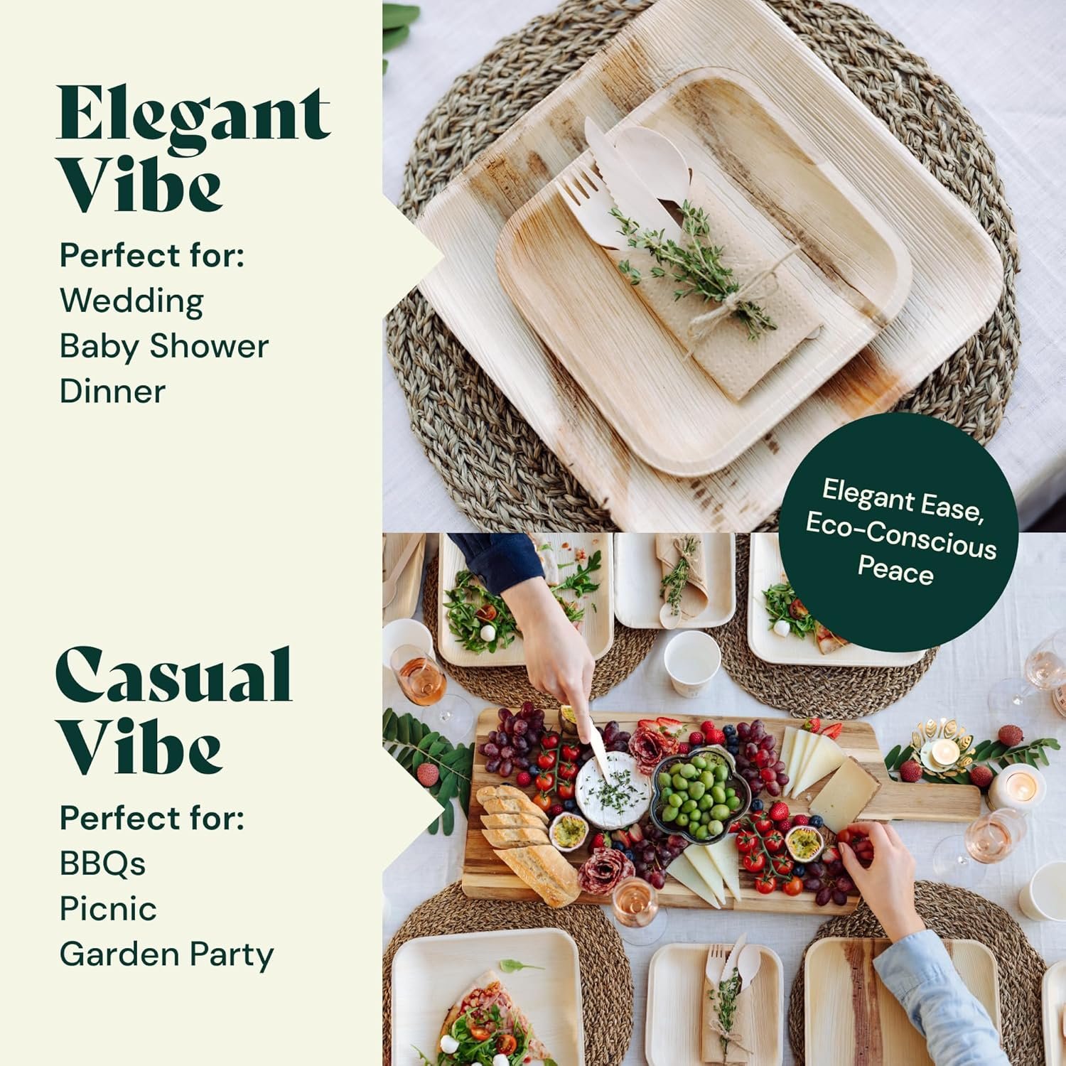 Chic Leaf Party Supplies Tableware 340 Pcs Bulk Pack for 45 Guests - 100% Biodegradable Palm Leaf Disposable Dinnerware Set, Sturdy 10'' & 7'' Plates w/ 10 Oz Cups, Napkins, Forks, Knifes & Spoons - Image 5