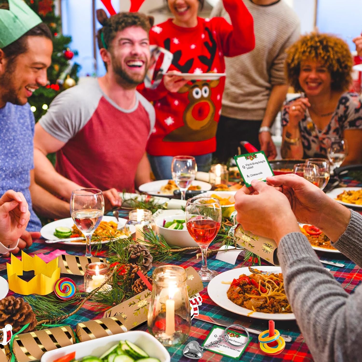 8 Christmas Party Favors with Snap Prizes Gifts Jokes Hats, No Snap Christmas Favors for Adults Kids Christmas Dinner Tradition Games Luxury Christmas Table Decorations Xmas Gifts Bulk Party Supplies - Image 6