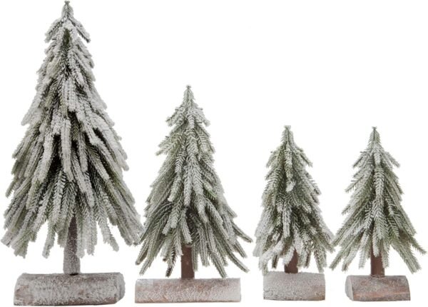 VGIA 4pcs Mini Christmas Trees Separate Spray Snow Christmas Trees with Wooden Bases - Image 2