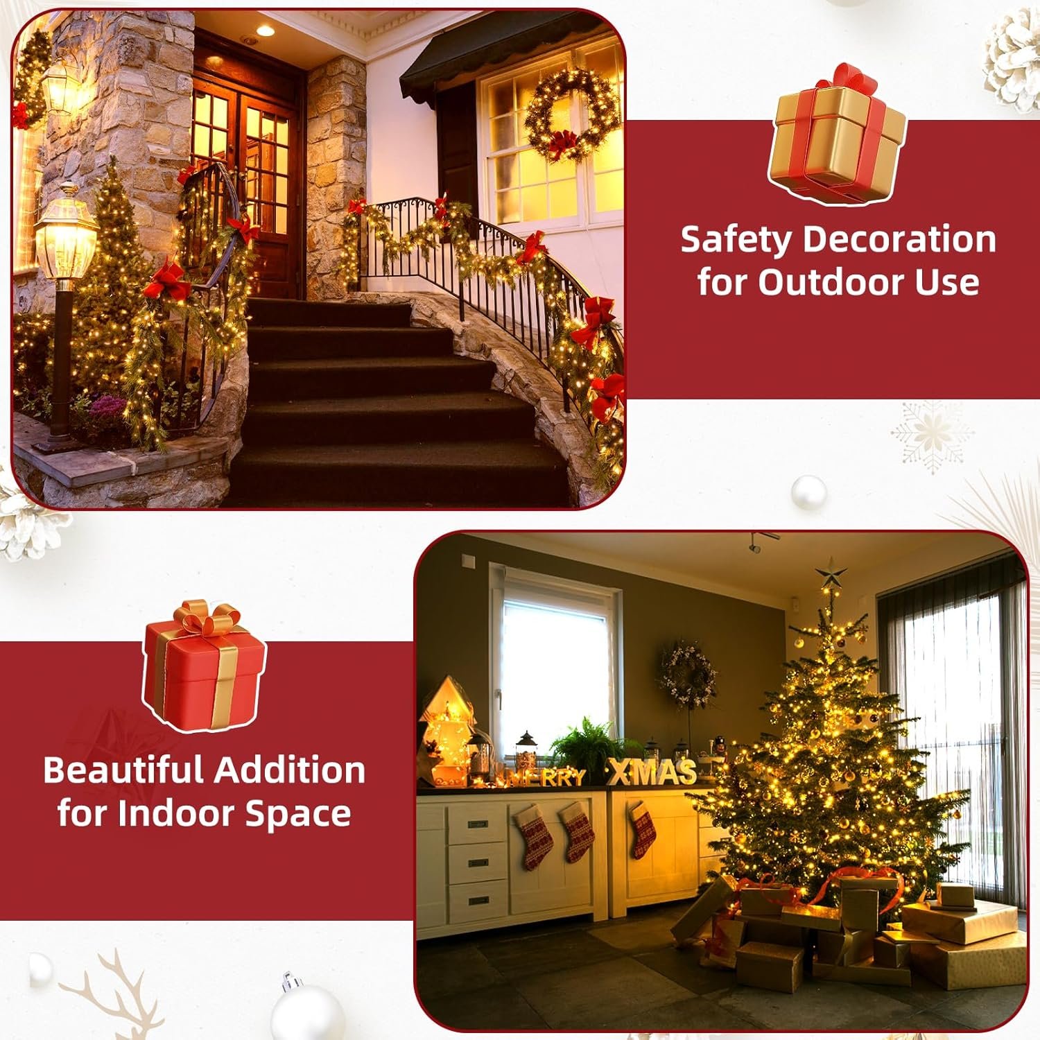 Christmas Lights, 33FT 120 LED Clear Christmas Tree Lights with White Wire, UL Certified Mini String Lights, Waterproof Xmas Fairy Lights Connectable for Indoor Outdoor Patio Party Decor, Warm White - Image 6