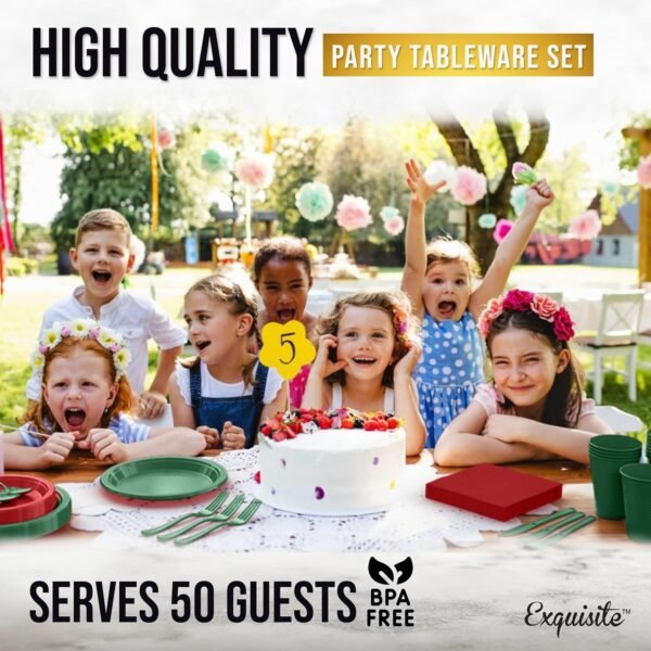 364 Pcs Christmas Disposable Plates For Party, Christmas Plastic Plates Set Includes: 52 Of Each 9" Plastic Dinner Plates, 7" Dessert Plates, Cups, Napkins & Cutlery Plastic Dinnerware Set Exquisite - Image 7