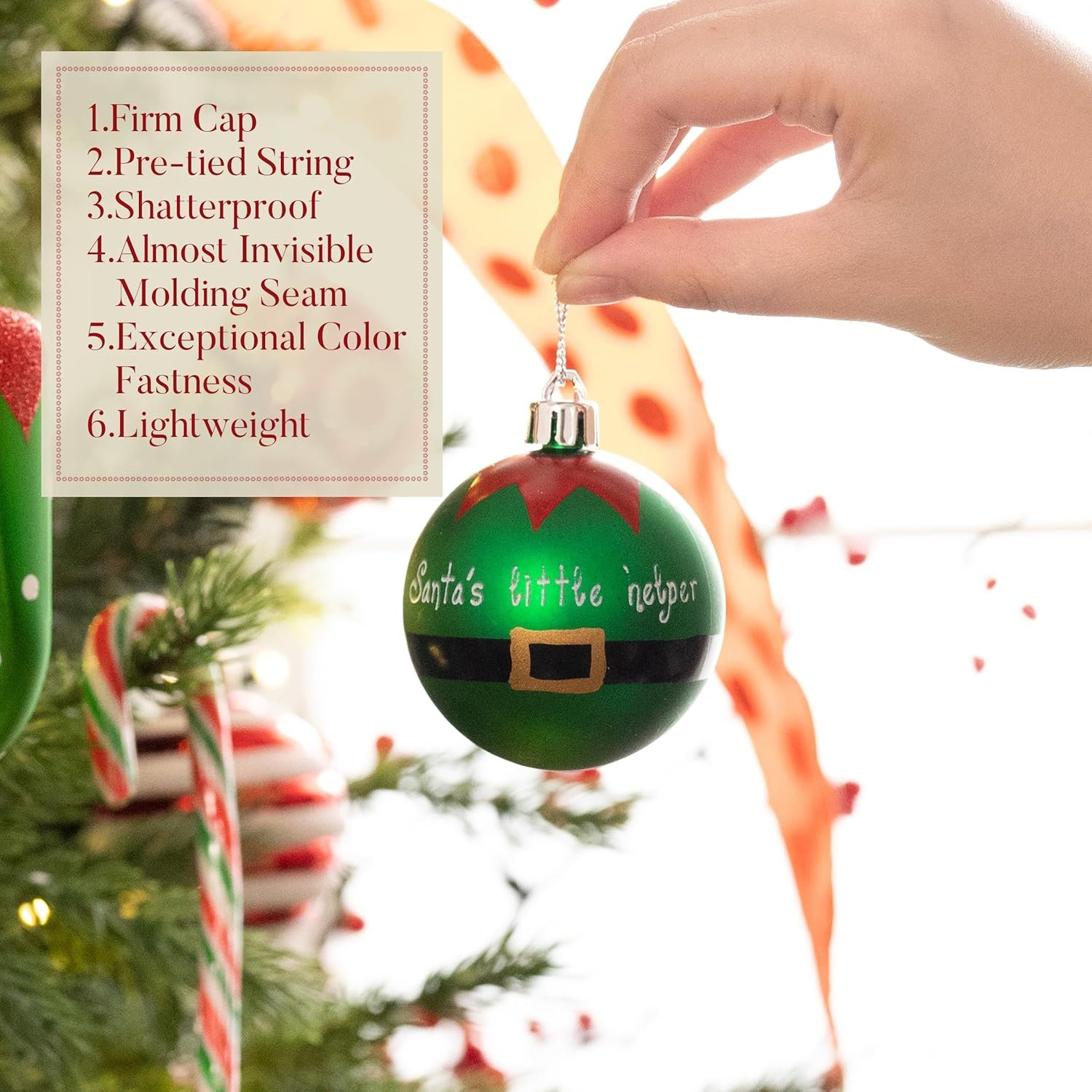 Valery Madelyn 100ct Christmas Ball Ornaments Set, Elf Red Green White Shatterproof Christmas Tree Decorations Variety Ornaments Bulk, Whimsical Hanging Ornaments for Xmas Trees Holiday Party Decor - Image 6