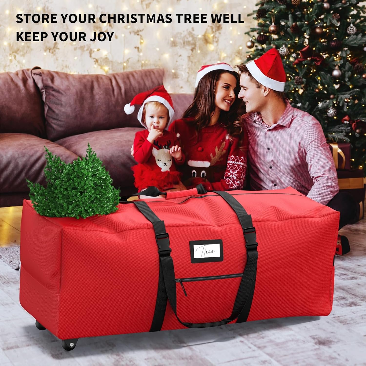 Rolling Christmas Tree Storage Bag, Fits Up to 9 ft Artificial Xmas Disassembled Trees. Extra Large Storage Container with Wheels and Handles. Against Dust, Insects, and Moisture.(Red) - Image 7
