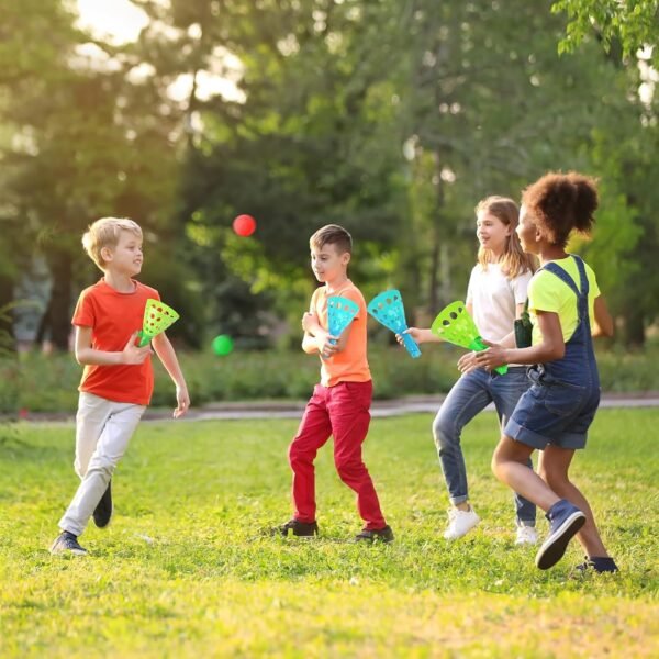 Duckura Outdoor Indoor Game Activities for Kids, Pop-Pass-Catch Ball Game with 4 Catch Launcher Baskets and 24 Balls, Christmas Party Favors Beach Sport Toys for Kids Age 5 6 7 8 9+ - Image 5