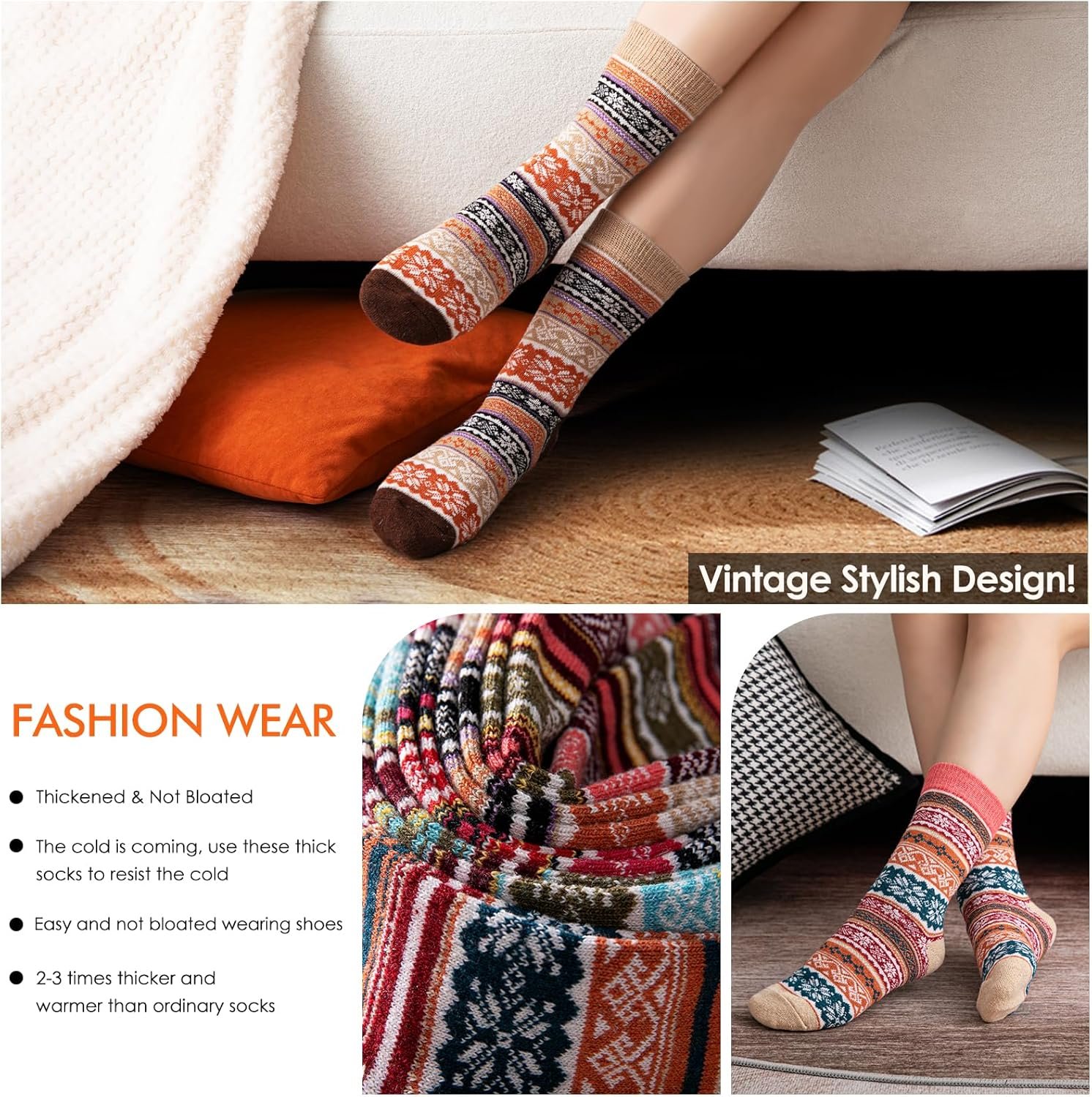 Trifabricy Wool Socks - Vintage Winter Warm Wool Socks for Women, Soft Cozy Socks, Thick Knit Boots Socks Gifts for Women Men - Image 8