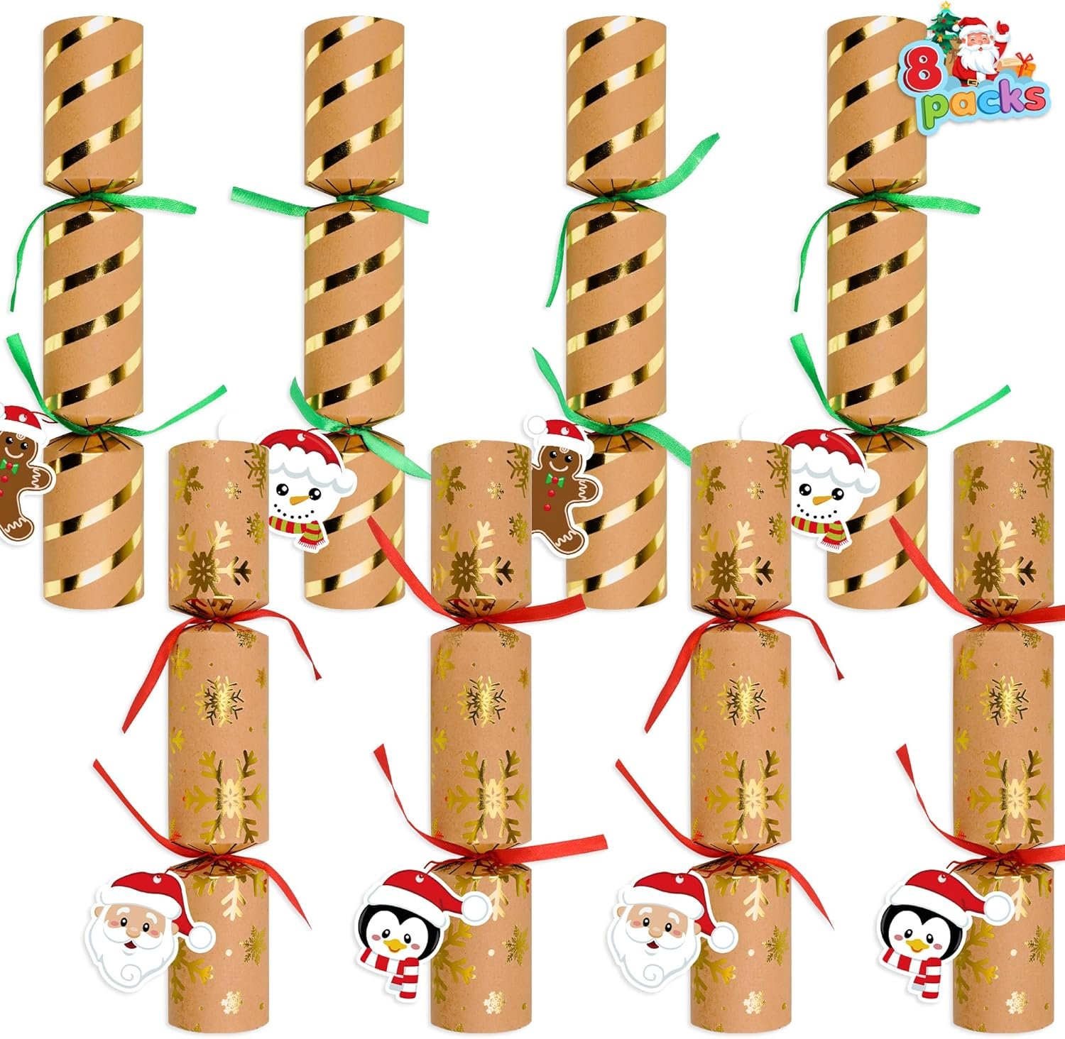 8 Christmas Party Favors with Snap Prizes Gifts Jokes Hats, No Snap Christmas Favors for Adults Kids Christmas Dinner Tradition Games Luxury Christmas Table Decorations Xmas Gifts Bulk Party Supplies - Image 2