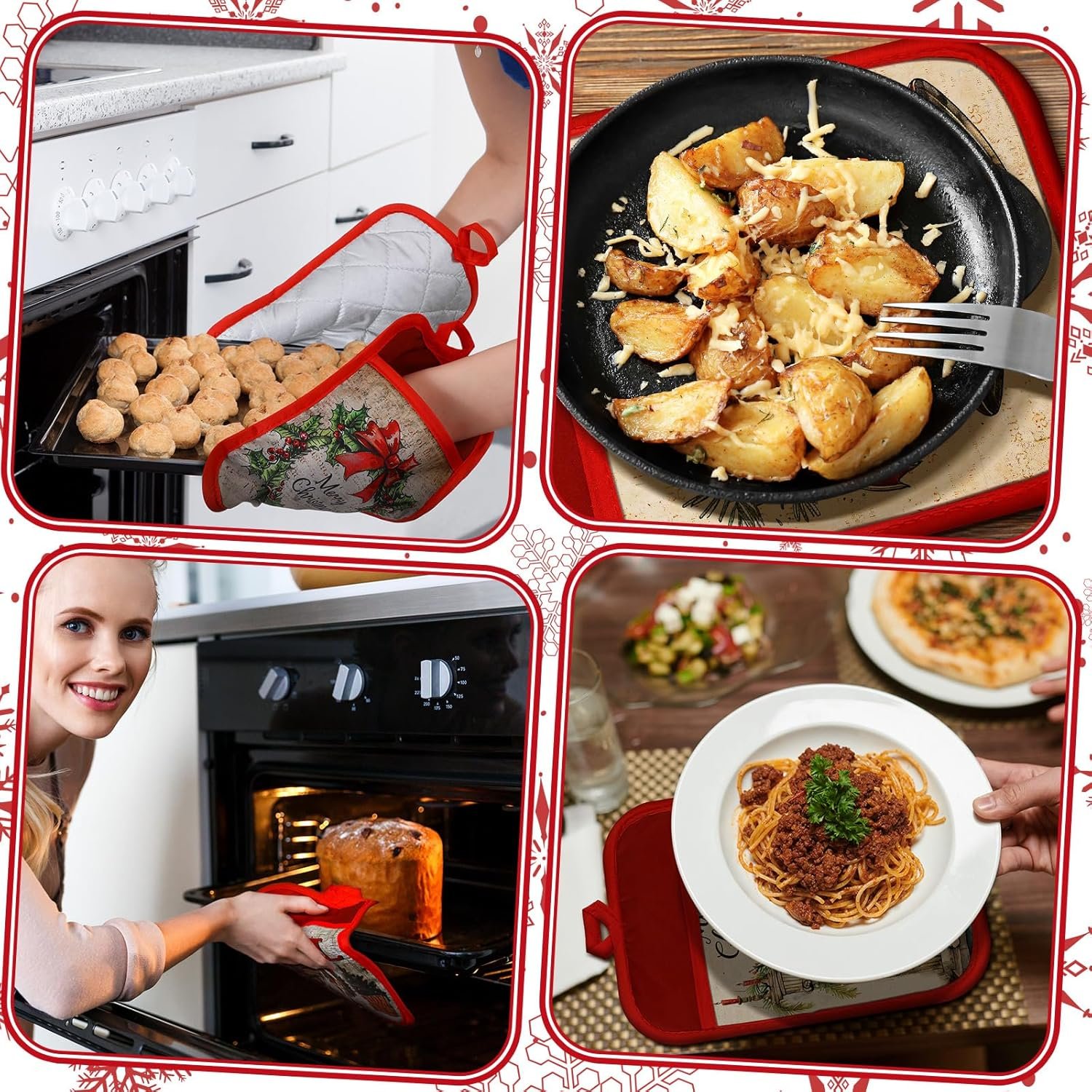 12 Pcs Christmas Pot Holders with Pocket Xmas Retro Pot Holders for Kitchen Winter Hot Pads Oven Mitts Cookie Bag Cute Heat Resistant Farmhouse Oven Gloves Baking Cooking - Image 6
