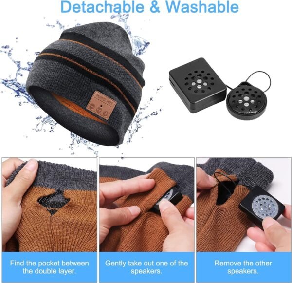 Wireless Bluetooth Beanie Hat Unisex Knit Winter Warm Music Hat with Headphones Built-in Stereo Speaker Hands-Free for Outdoor Sports Gifts Brown - Image 4