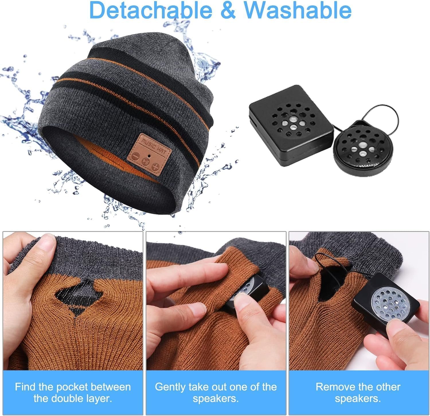 Wireless Bluetooth Beanie Hat Unisex Knit Winter Warm Music Hat with Headphones Built-in Stereo Speaker Hands-Free for Outdoor Sports Gifts Brown - Image 4