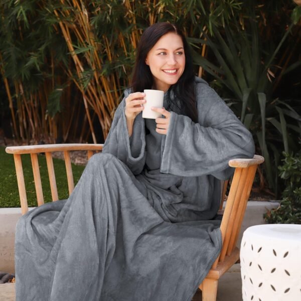 Catalonia Wearable Blanket with Sleeves and Pocket, Cozy Soft Fleece Mink Micro Plush Wrap Throws Blanket Robe for Women and Men, Gift for Her - Image 3