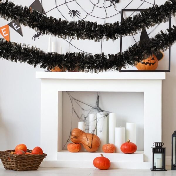 26.2 Ft Tinsel Garland Decoration for Holiday Tree Walll Home Office Event, Christmas, Birthday, Weddings, Party Decorations, Fluffy Twist for All-Season Indoor Outdoor Events - Black - Image 8
