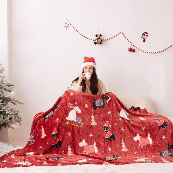 Super Soft Flannel Christmas Throw Blanket 50x60 Inches, Premium Silky Fleece Lightweight Bed Blanket All Season Use, Christmas Red, 50"x60" - Image 4