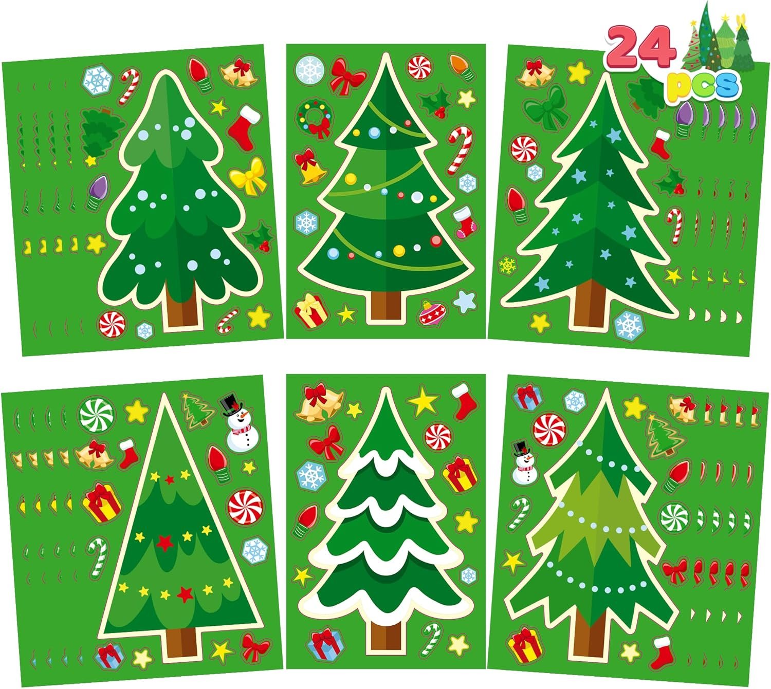JOYIN 24 Pcs Christmas Tree Stickers, Make Your Own Christmas Tree Stickers Sheets, Party Favors for Kids Xmas Party Supplies, Green Stickers for Classroom Games, Stocking Stuffers Holiday Presents - Image 2