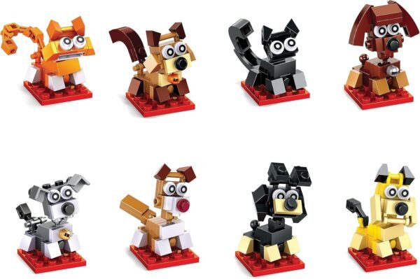 Cats and Dogs Building Blocks Christmas Party Favors - Set of 8 Favors Each Containing a Different Set of Plastic Blocks for Building an Animal Theme Character - Image 3