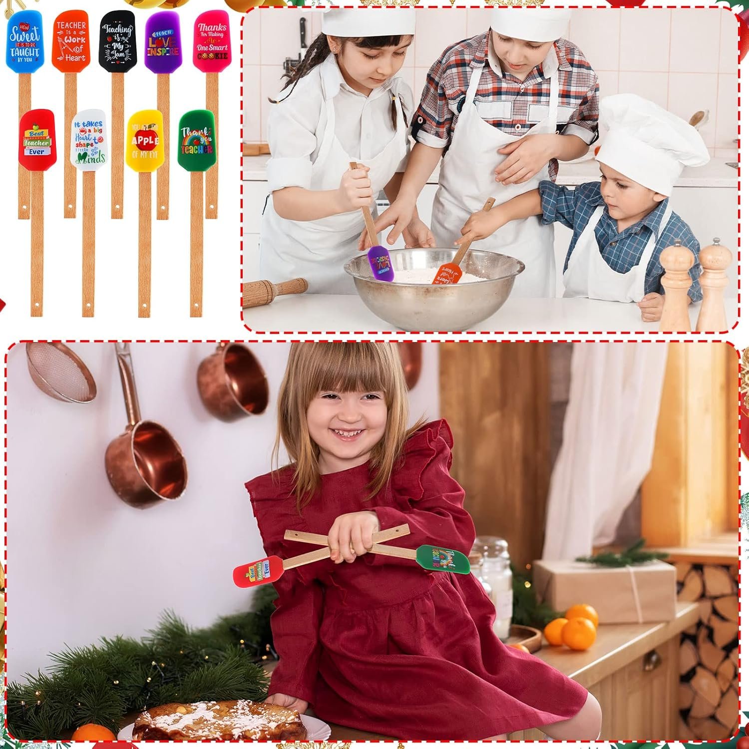 Nuogo 9 Pcs Teacher Appreciation Spatula Thank You Teacher Gifts Funny Silicone Spatulas Bulk Kitchen Spatulas Wooden Handle Spatula for Cooking Baking Thanksgiving Christmas End of Year Gift - Image 6