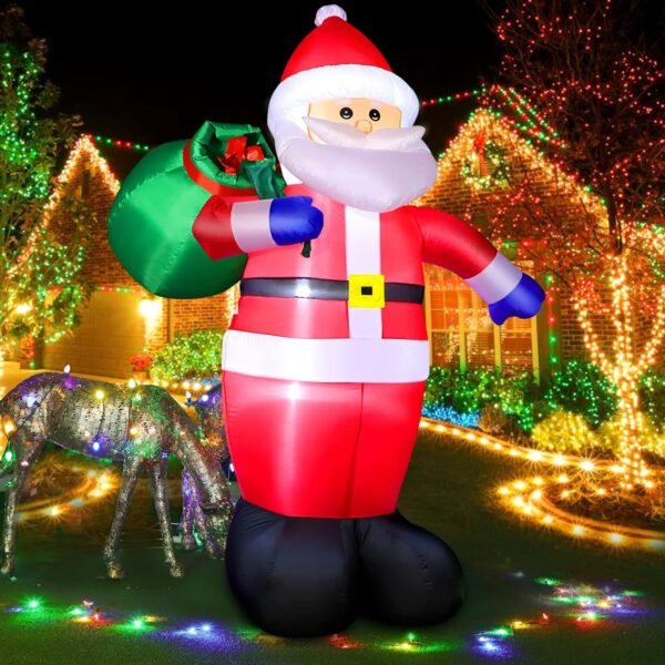 8 FT Christmas Inflatable Santa Claus Outdoor Decorations, Blow Up Santa Claus with Gifts Bag, Giant Santa Carrying Present Sack, Built-in LED Light, Xmas Outside Decor for Front Back Yard Garden Lawn - Image 2