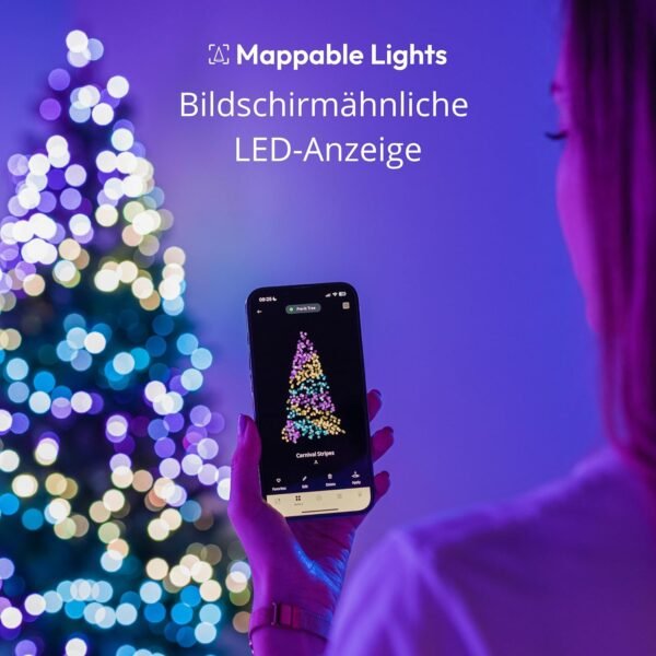 Twinkly Strings 250 LED RGB, Including White, LED Light String for in-and Outdoor, Christmas Lights, Smart LED Lights, Mappable LEDs, Compatible with Alexa, Google Home, IP44, Green Wire, 65ft - Image 4