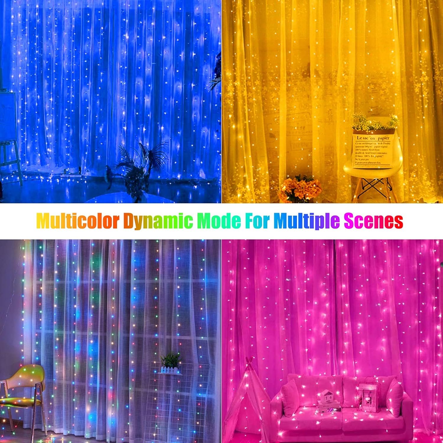 16 Colors Changing Curtain Lights - 250 LED 9.8 X 8.8 FT Fairy String Lights, 7 Modes Twinkle Lights with Remote, Backdrop Wall Hanging Dripping Lights for Bedroom Backyard Halloween Christmas Decor - Image 5