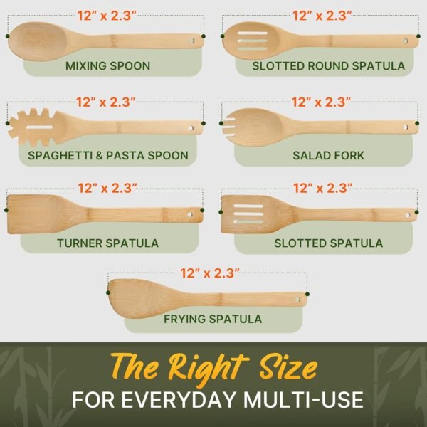 Wooden Utensil Set, Bamboo Wooden Cooking Utensils, Kitchen Gift Ideas – 7 PCs Easy to Clean Wooden Kitchen Utensil Set, Sturdy, Lightweight & Heat Resistant - Image 4