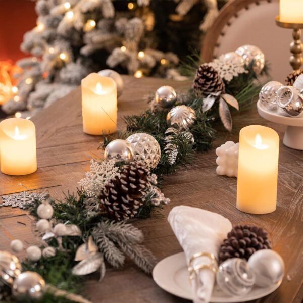 Valery Madelyn 6 feet Pre-Lit Christmas Garland with Lights for Mantle, Lighted Battery Operated Xmas Garland with Silver White Balls Snowflake for Front Door Fireplace Table Centerpiece Outdoor Decor - Image 3