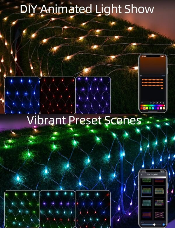 Smart Net Lights for Bushes 150LED 6ft x 4ft, Programmable Lightshow RGB Mesh Lights, Connectable Waterproof with Timer Bluetooth Christmas Net Lights for Bushes Outdoor Yard Shrub Decoration - Image 3