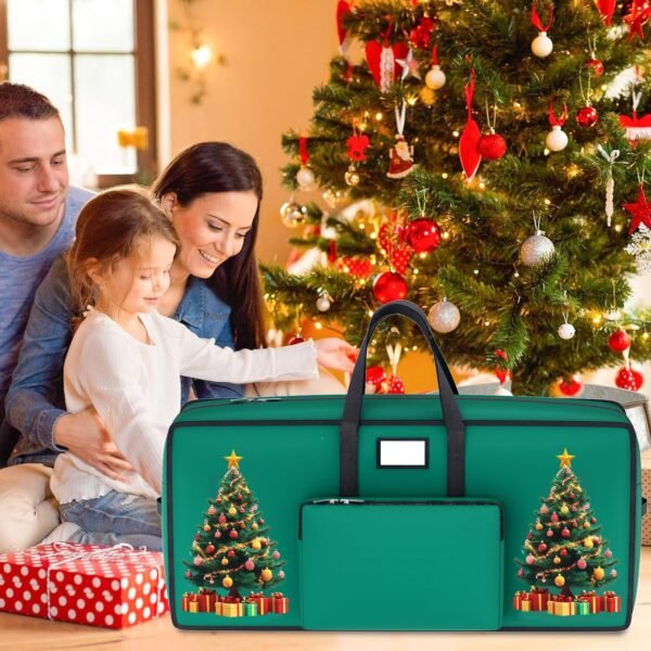 9FT Christmas Tree Storage Bag Heavy Duty 600D Oxford Fabric Extra Large Tree Storage Container with Reinforced Handles and Dual Zippers Green Xmas Tree Storage Bag for Christmas Tree Storage - Image 3