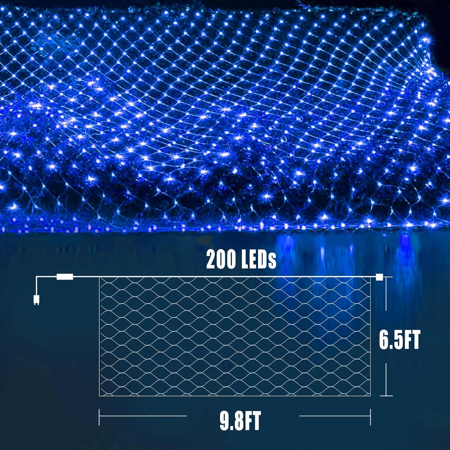 Christmas Net Lights Outdoor Mesh Lights 200 LED Net Mesh String Lights Plug in 9.8ft x 6.6ft Fairy Lights W/8 Modes Waterproof Lights for bushes,shrubs,Indoor,Christmas Tree,Halloween Decorations - Image 3