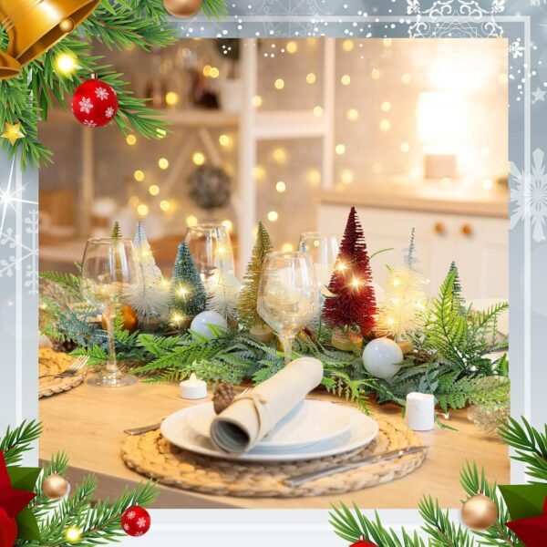 LED Lighted Christmas Table Centerpiece with Bottle Brush Trees Christmas Tree Decoration with Artificial Pine and Balls Xmas Tabletop Centerpieces for Holiday Party Fireplace Home - Image 6