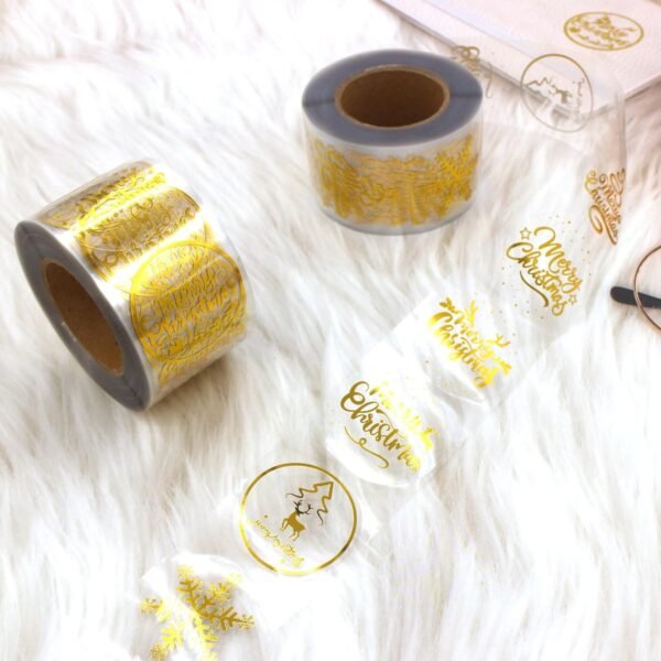 1.5 Inches/600 Christmas Stickers, 6 Clear Gold Foil Designs Merry Christmas Stickers Snowflake Stickers for Christmas Decorations Envelopes Cards Sealing Craft Decor - Image 6