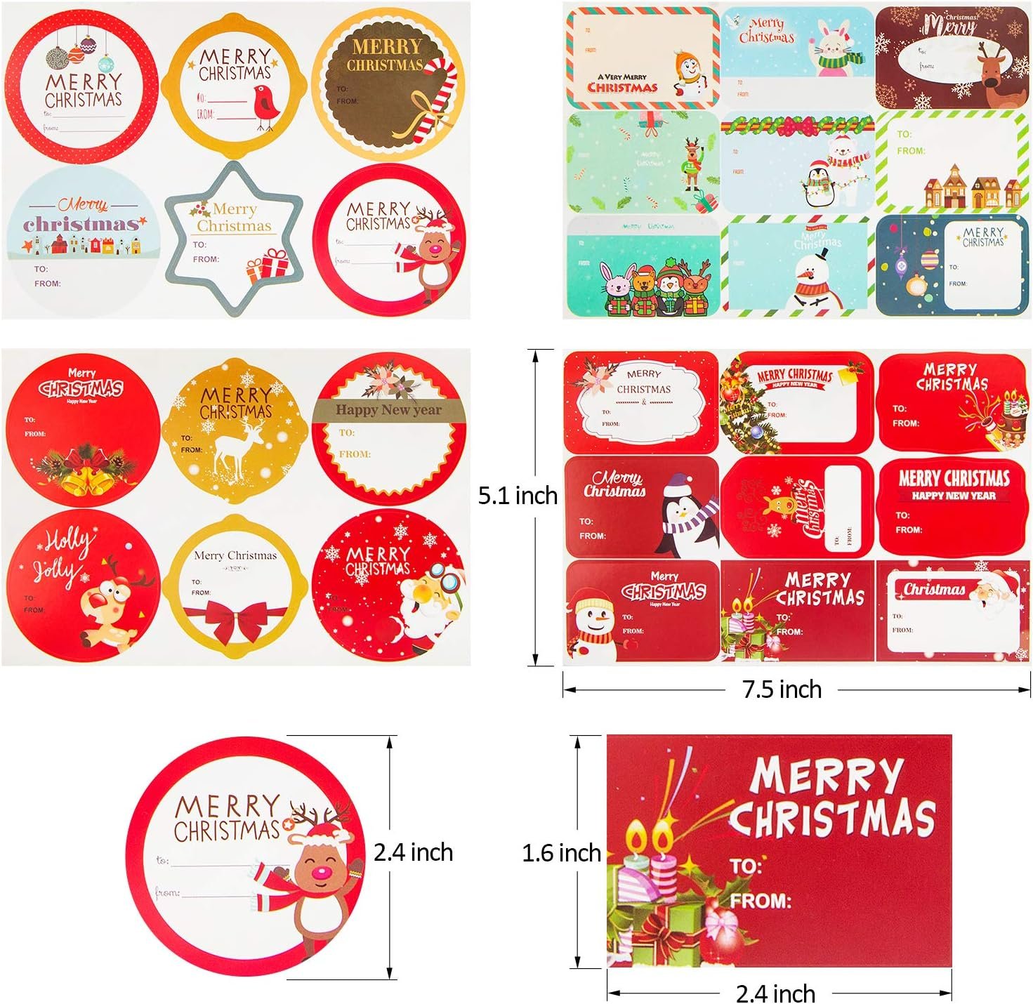 HongyiTime 144 Count Tags Sticker,Christmas Name Labels for Present,48 Jumbo Designs Christmas Stickers Name Tags,Holiday Present Label - Image 4