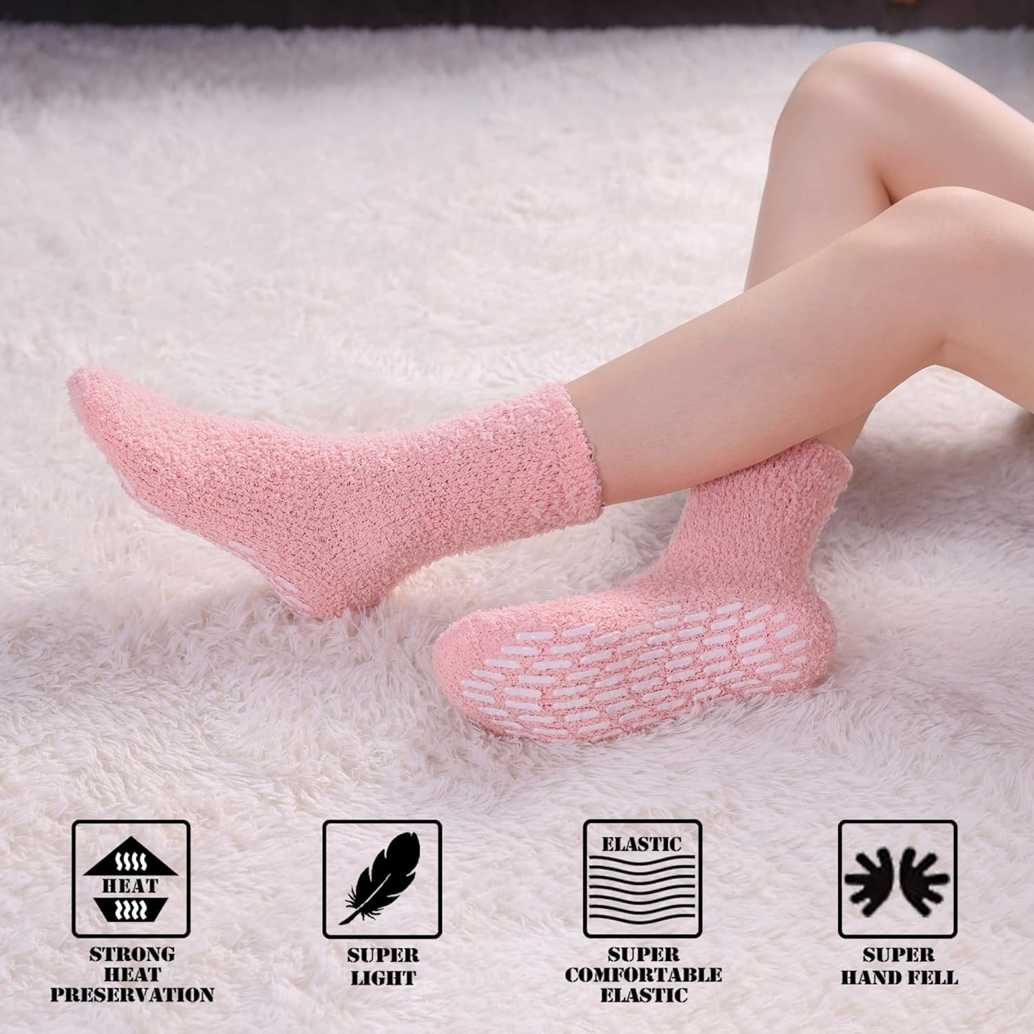FNOVCO Non Slip Socks for Women Winter Warm Cozy Fuzzy Slipper Socks Soft Fluffy Hospital Socks with Grips - Image 7