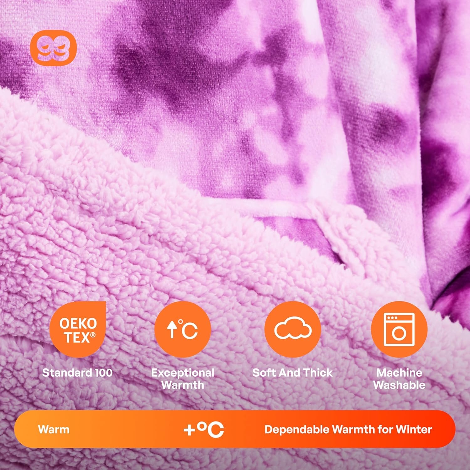 Giggling Getup Wearable Blanket Hoodie for Women Men - Oversized Flannel Sherpa Fleece Sweatshirt Blanket - with Giant Pocket & Sleeves - Cozy Warm Blanket Birthday Gifts for Adults Purple Tie Dye - Image 4