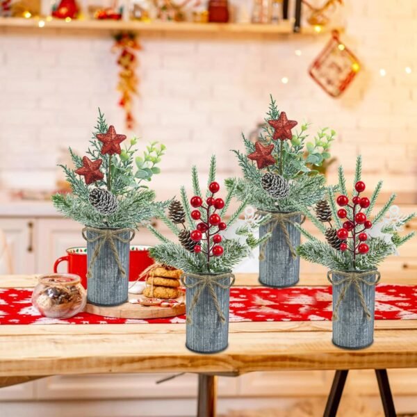 4 Pcs Christmas Centerpieces for Tables, Small Christmas Floral Arrangements Artificial Christmas Plants Christmas Berry Pine Cone Picks with vase for Holiday Home Farmhouse Party Decor - Image 6