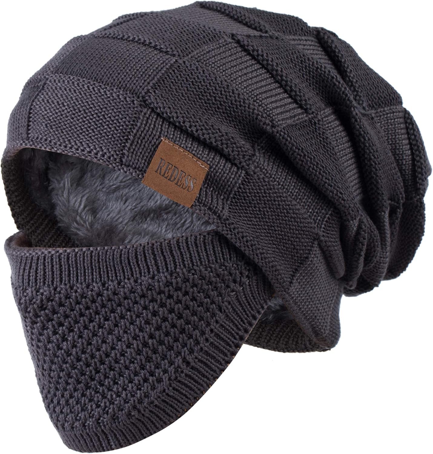 REDESS Beanie Hat for Men and Women Winter Warm Hats Knit Slouchy Thick Skull Cap with Face Cover - Image 2