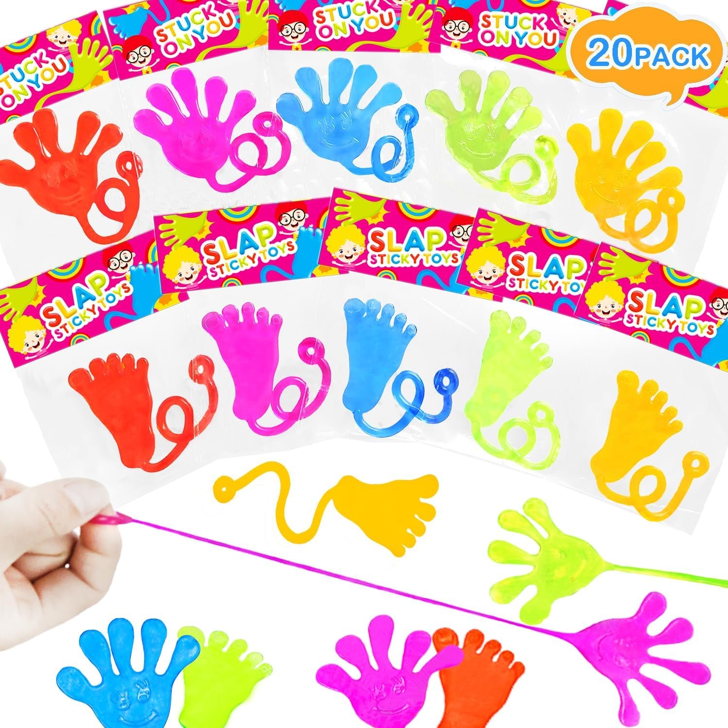 Sticky Hands & Feet Party Favors Supplies for Kids (20 PCS), Christmas Birthday Pinata Goodie Bag Stocking Stuffers Fillers for Toddlers, Classroom Students Treats Prizes Toys Gifts for Boys Girls - Image 2
