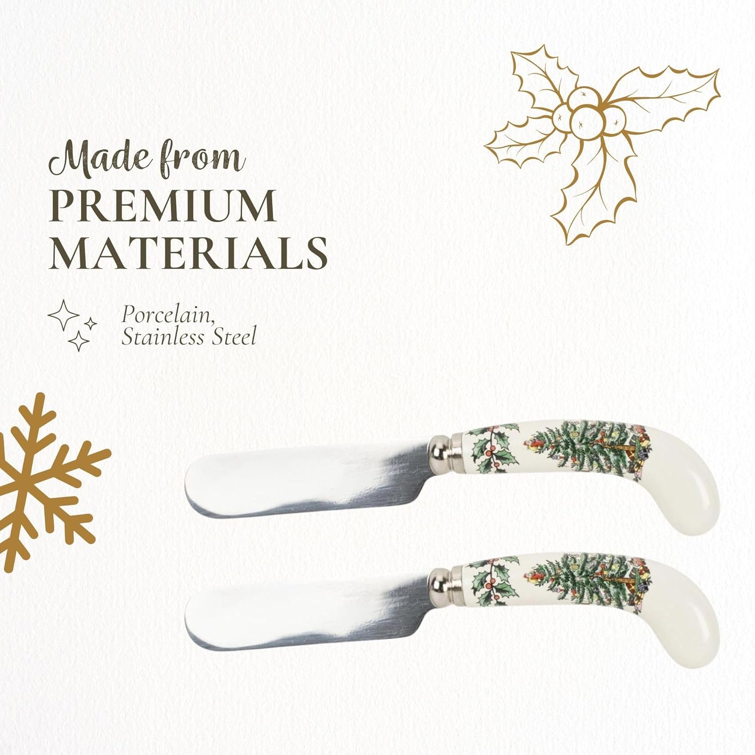 Spode Christmas Tree Cheese Spreaders (Set of 4) - 4.75" Stainless Steel Butter Knife with Porcelain Handle for Jam, Pastry, Butter Knife - Holiday Silverware & Festive Kitchen Cutlery - Image 5
