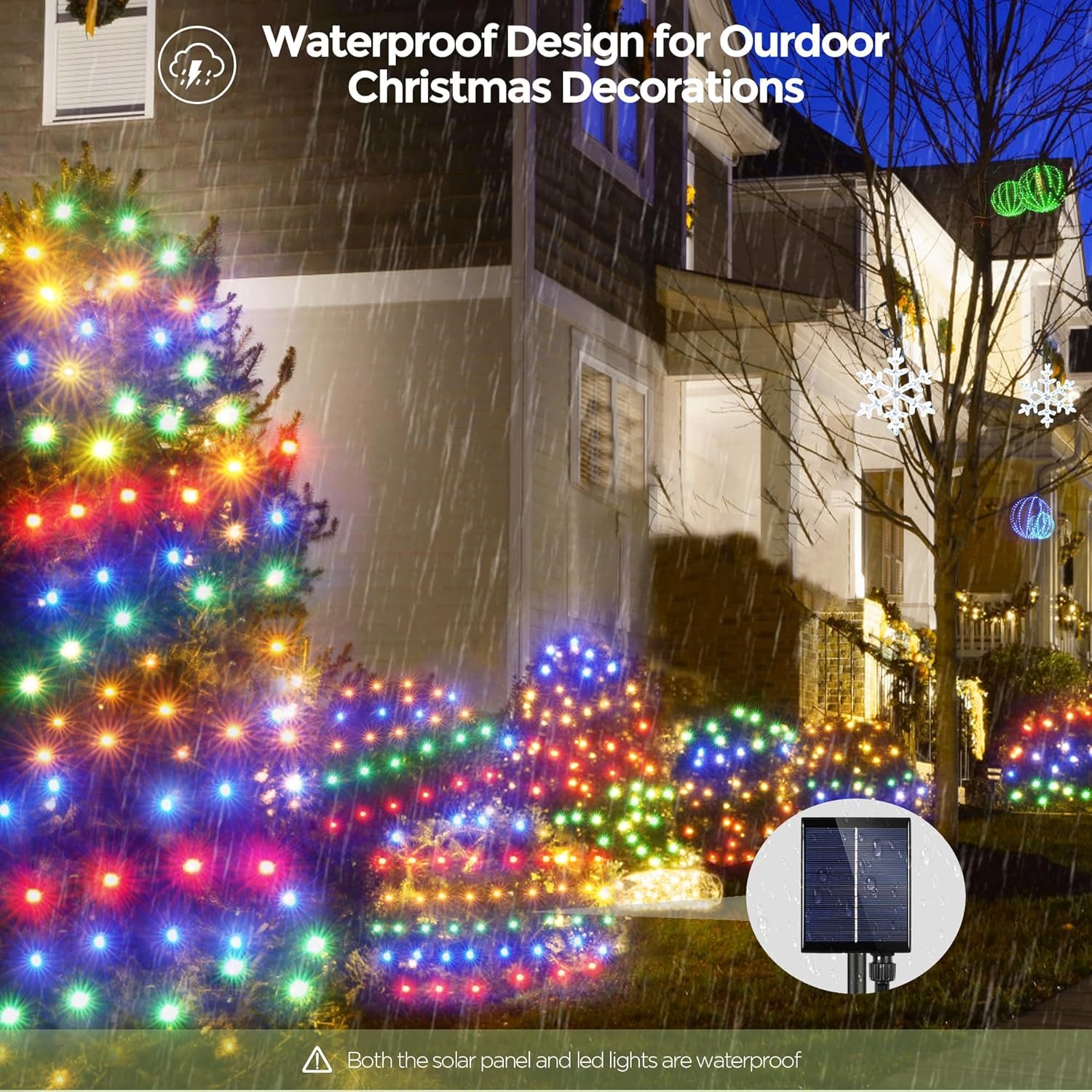 WBao Solar Christmas Net Lights, 200LED 8.4ft x 5.2ft Christmas Bush Lights with Remote, 8 Lighting Modes, Timer, Waterproof Design for Lawn, Bushes, Trees Outdoor Christmas Decorations, Multicolor - Image 5