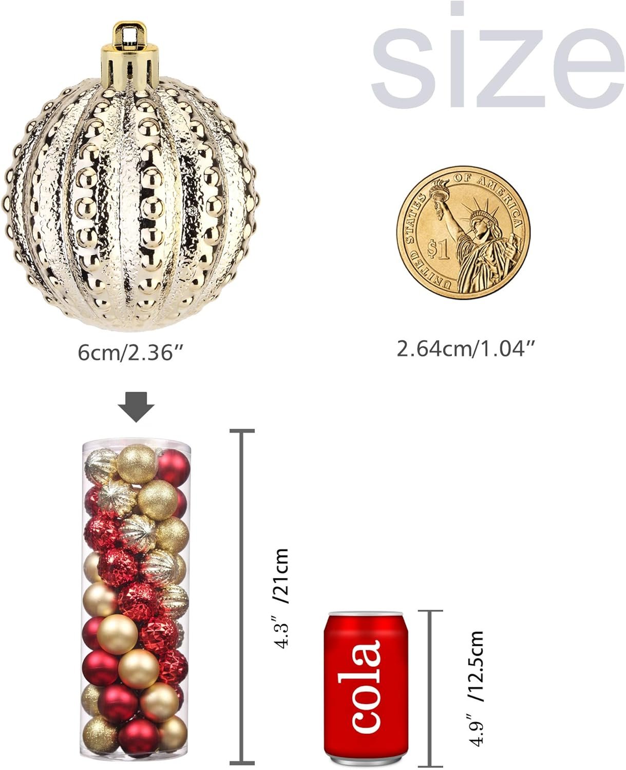 45Pcs 6cm/2.36inch Christmas Balls Glitter Christmas Tree Ornaments Hanging Christmas Home Decorations for Home House Bar Party(Red/Gold - Image 8