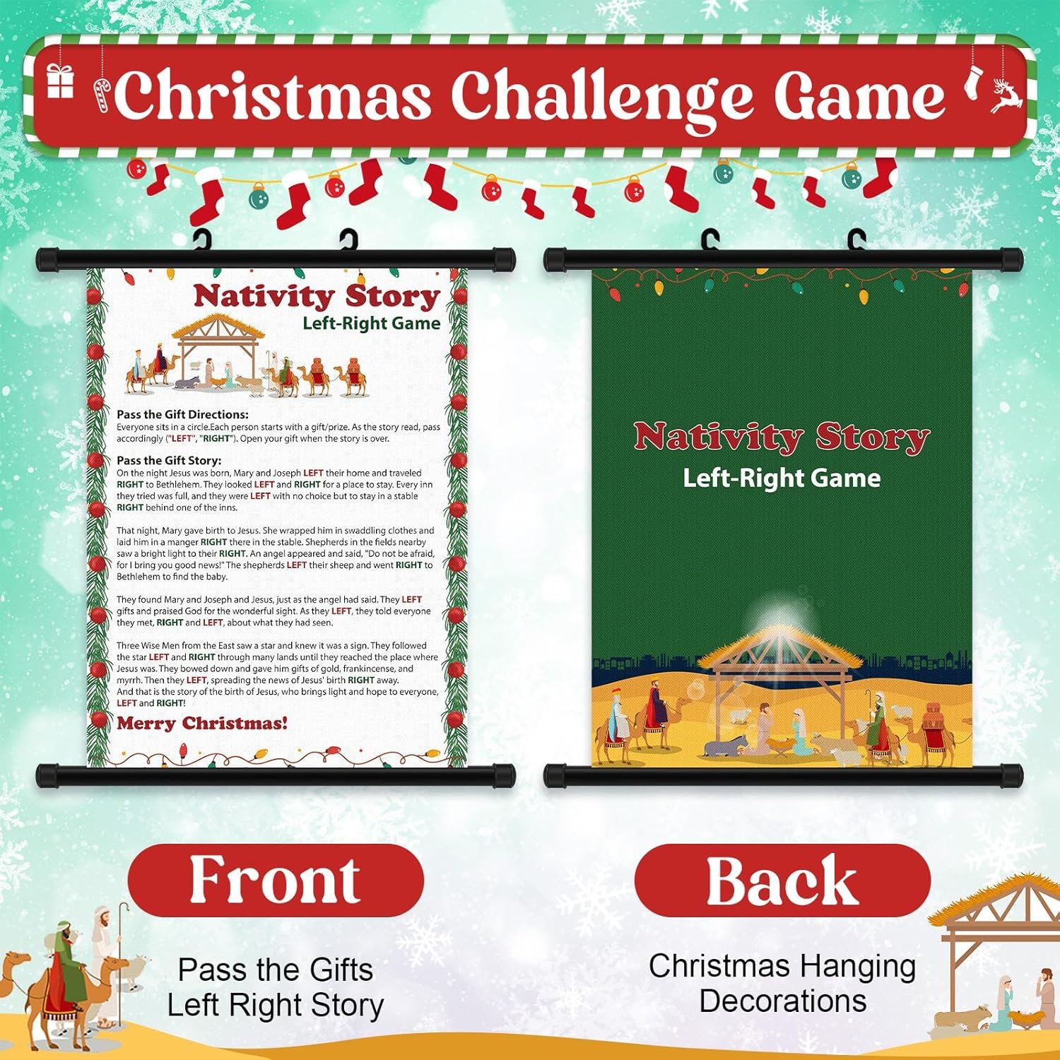 Syhood Christmas Pass The Gift Game Christmas Left Right Game Exchange Game Christmas Hanging Scroll Decoration for Wall Nativity Game Christmas Religious Game (Religious) - Image 3
