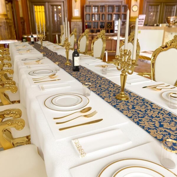 350 Pieces Gold Disposable Plates for 50 Guests, Disposable Plastic Plates for Party, Wedding, Dinnerware Set of 50 Dinner Plates, 50 Salad Plates,50 Cups and 50 Paper Napkins, Gold - Image 8