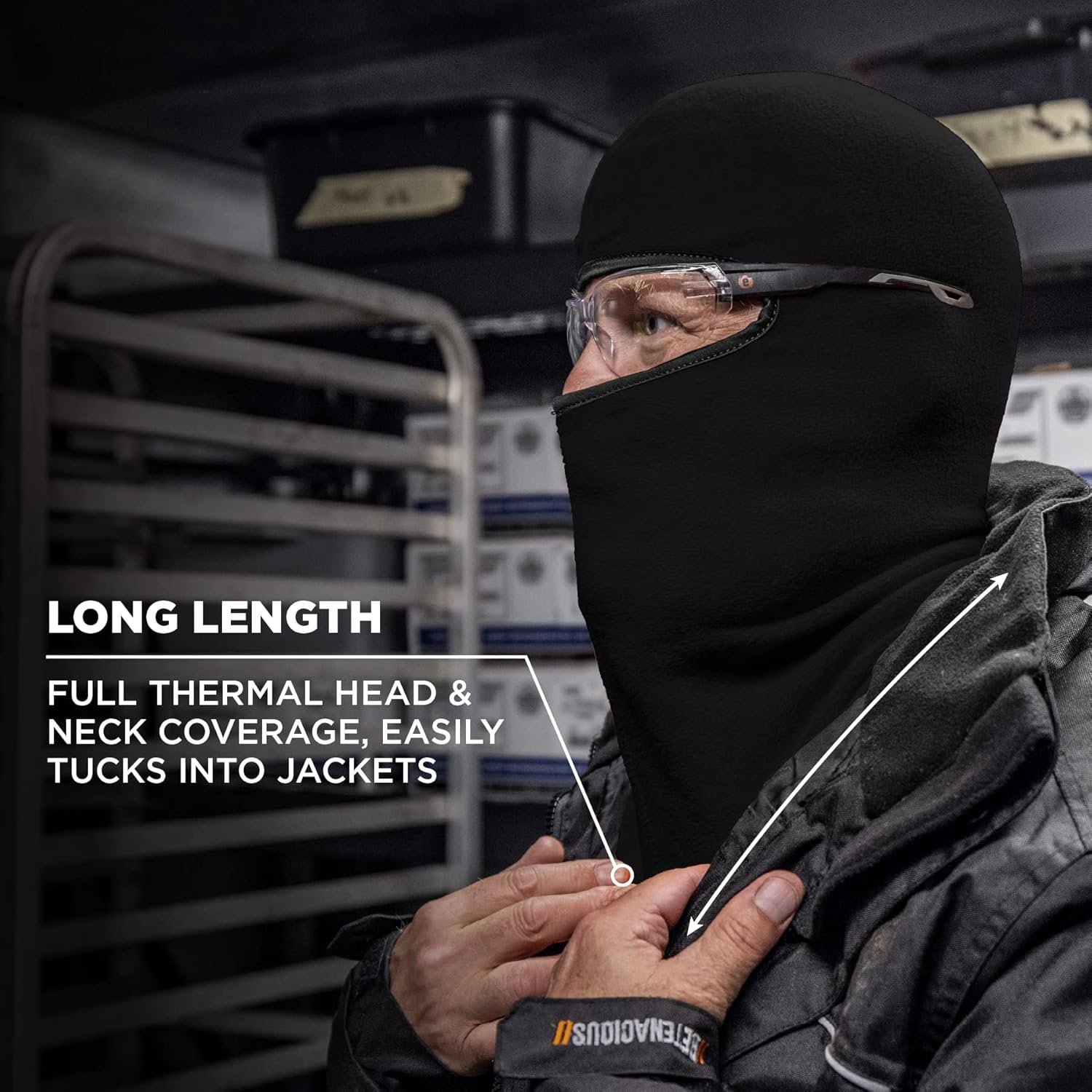 Balaclava, Winter Face Mask, Thermal Black Fleece, Ergodyne N-Ferno 6821 - Image 7