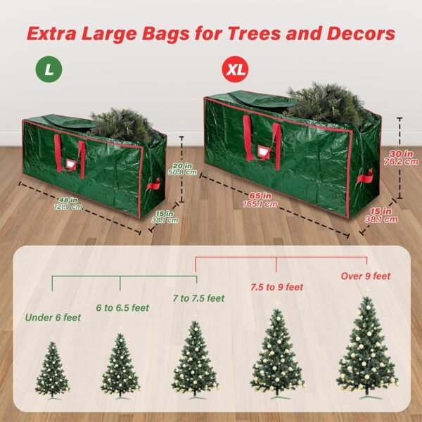 Christmas Tree Storage Bag, Fits Up to 7.5 Ft Artificial Trees，Dual Zippered Bag with Durable Handles, Waterproof Christmas Tree Storage Case, Protects from Dust and Moisture（7.5 ft,Green） - Image 5